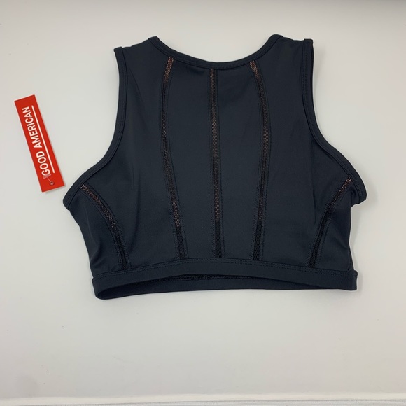 Good American Mixed Mesh Black Athletic Crop Top - Picture 5 of 8